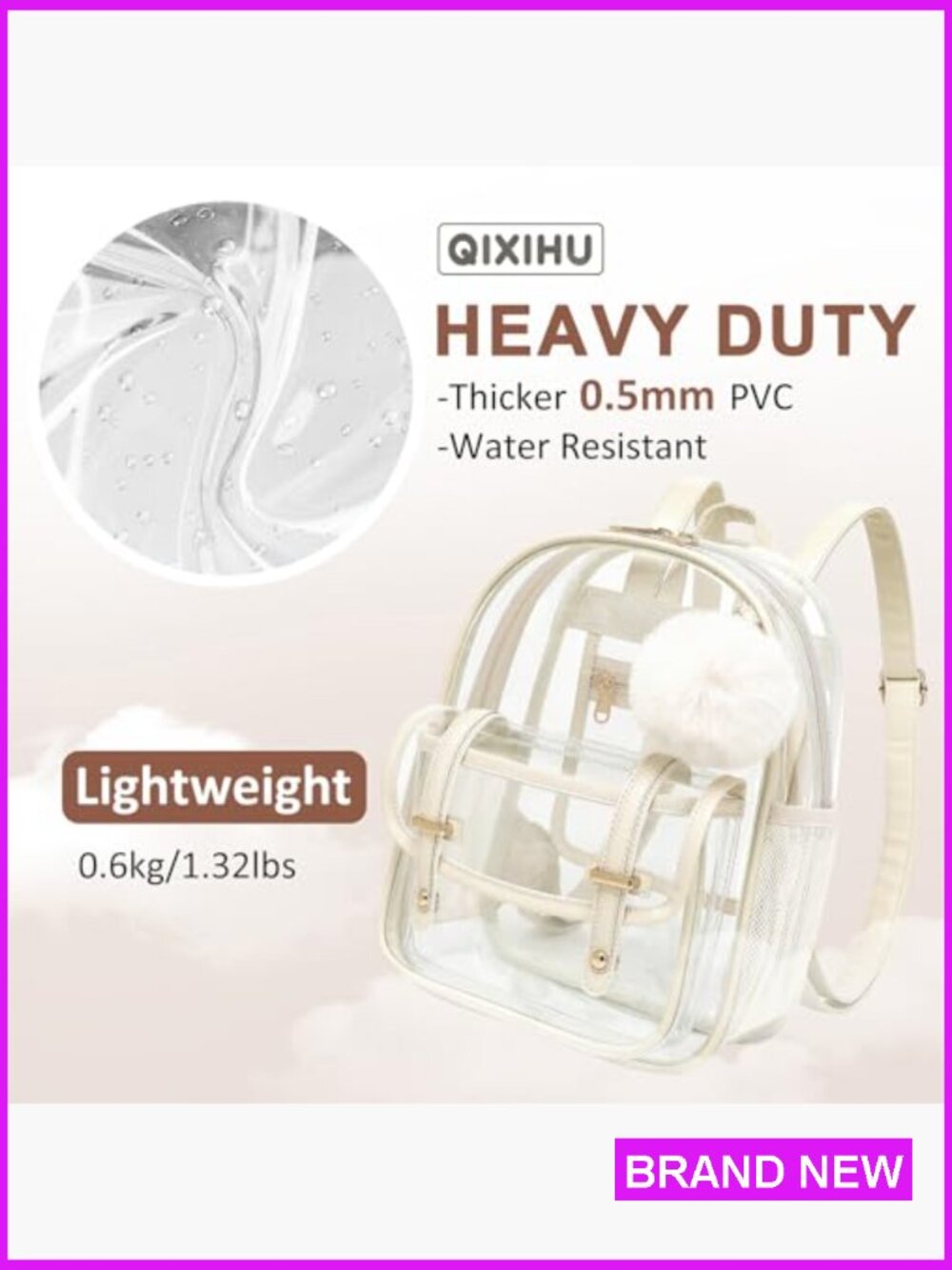 Clear Backpack for Stadium Events Mini See Through Bookbag Casual Daypack - Picture 7 of 7